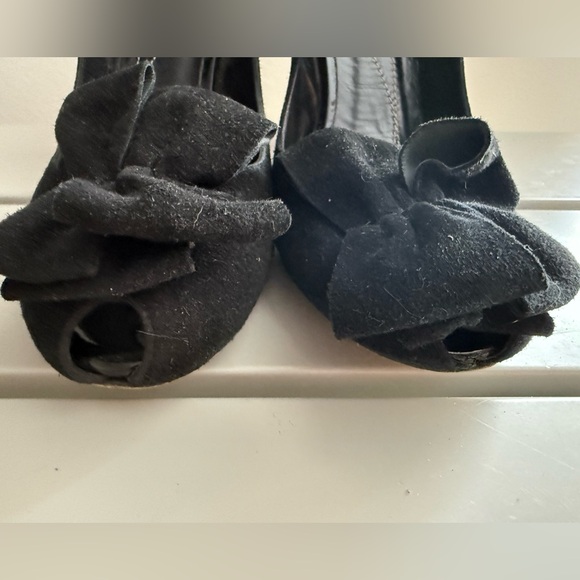 Kate Spade New York Black Suede Bow Peep Toe Pumps - Picture 6 of 8